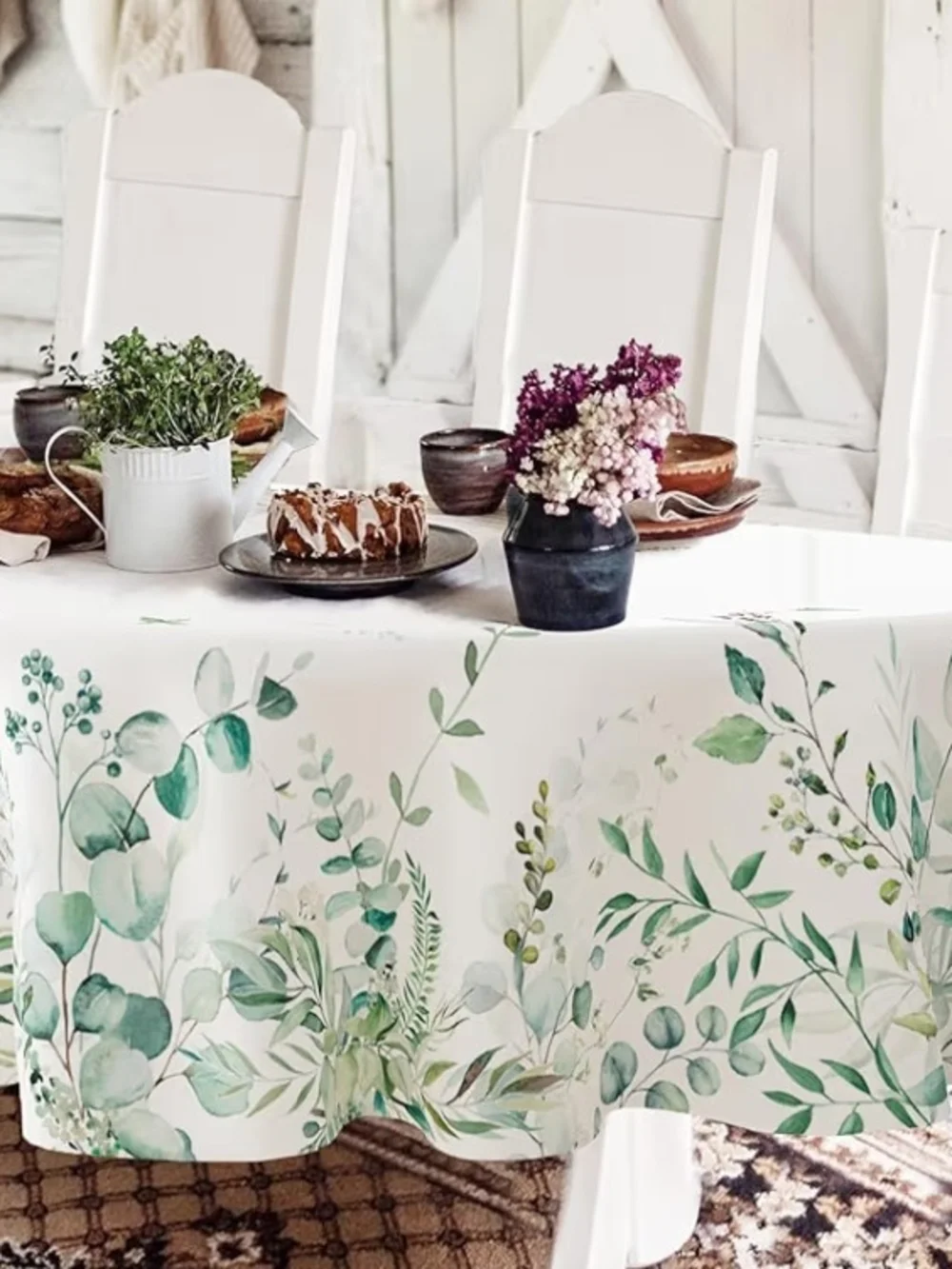 Green Waterproof  Botanical Oval  Tablecloth Size 60 X 84